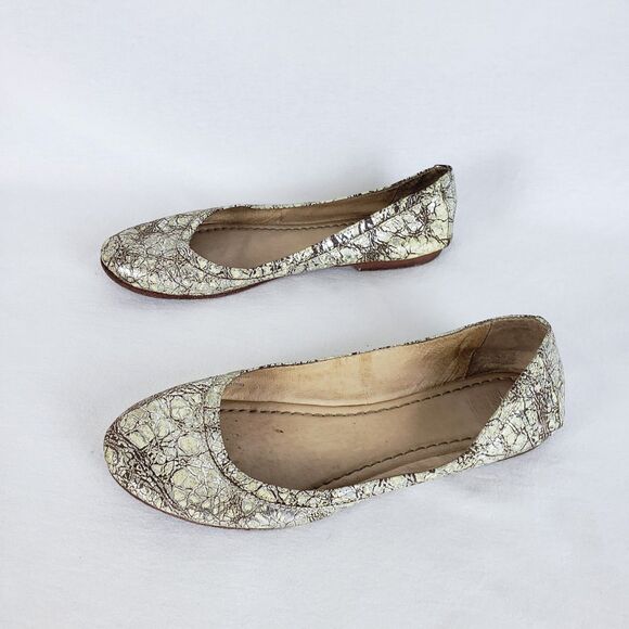 Frye Carson Ballet Flats Womens 9 Gold Crackle Metallic Leather Artsy Eclectic - Picture 1 of 7